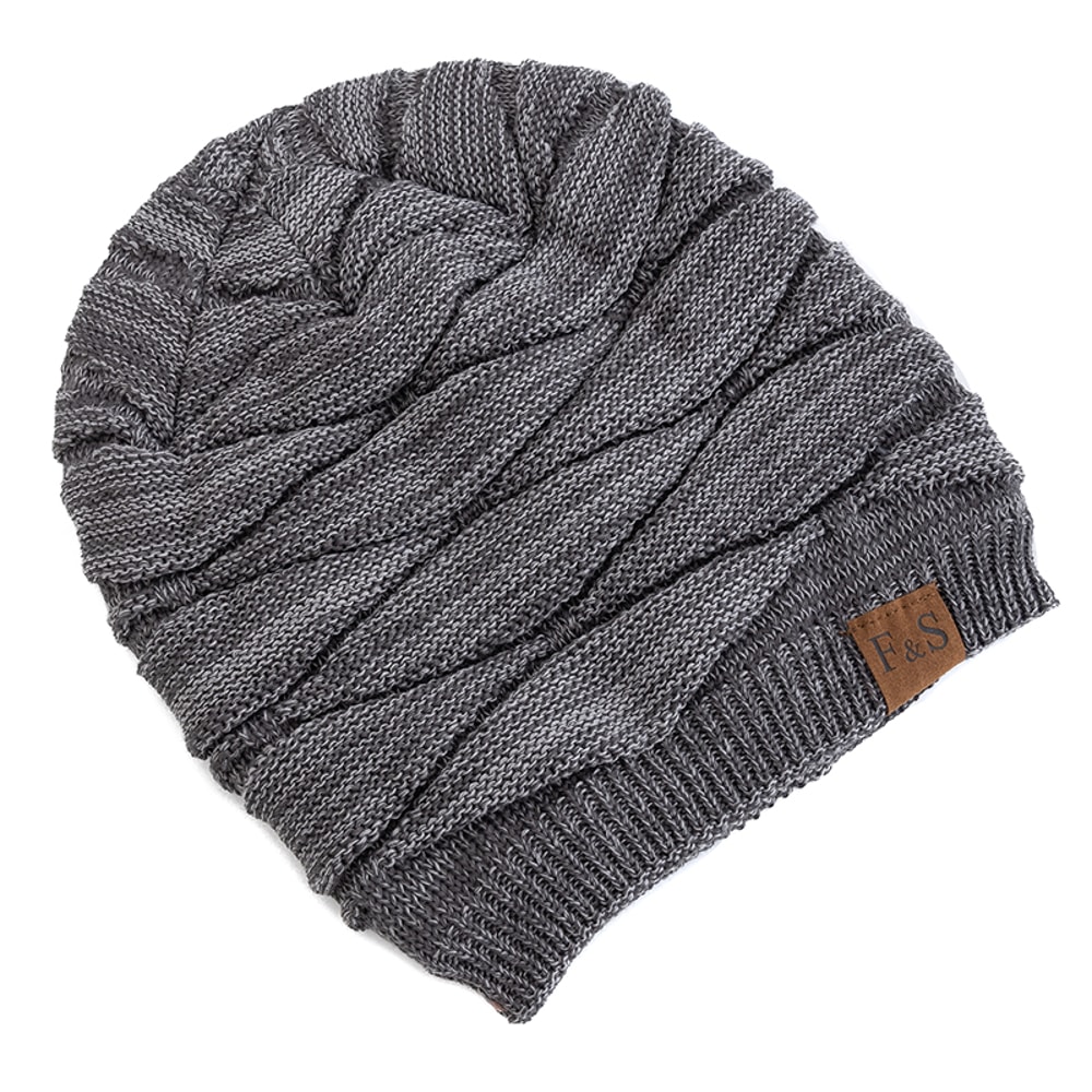 Warm Fleece Lined Beanie Cap Casual Unisex Slouchy Winter Hat Knitted Hat With Label Decor 4
