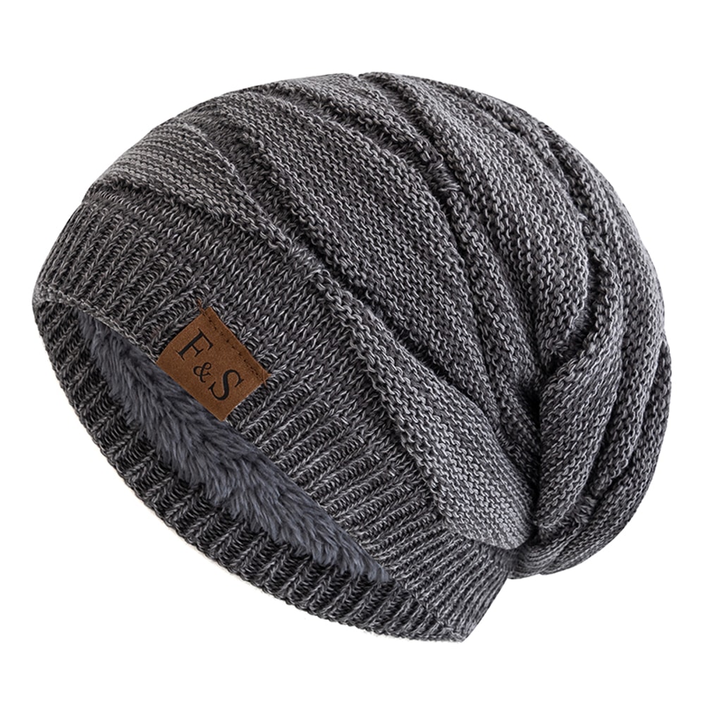 Warm Fleece Lined Beanie Cap Casual Unisex Slouchy Winter Hat Knitted Hat With Label Decor 6