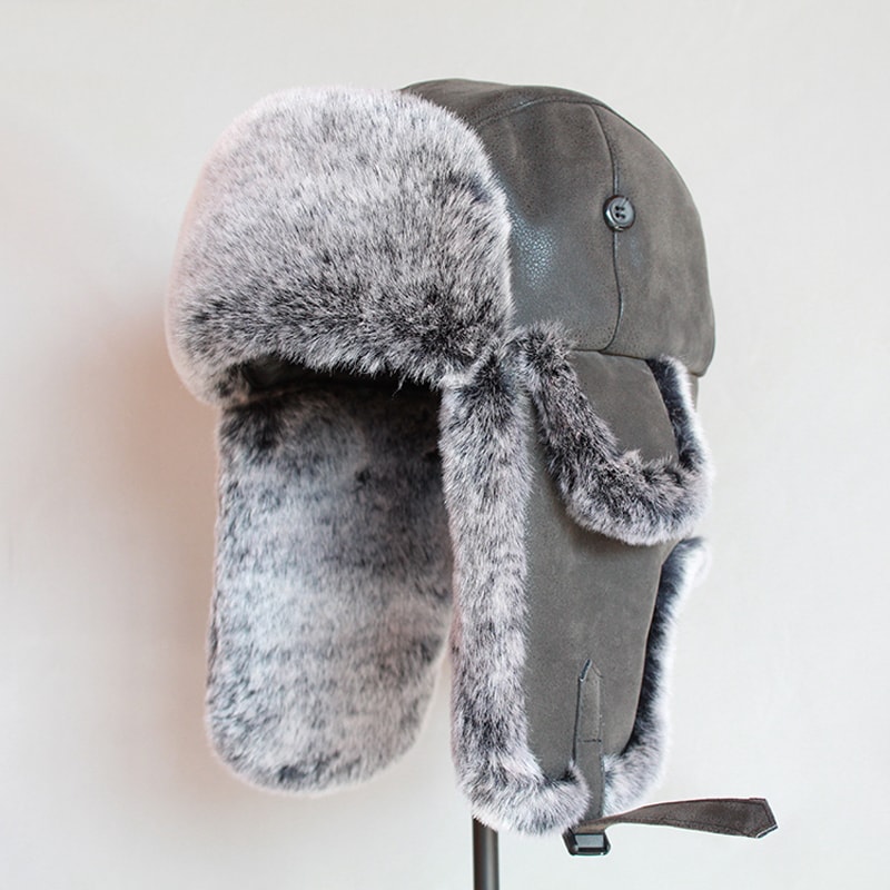 Winter Bomber Hats Men Warm Russian Ushanka Hat PU Leather Fur Trapper Cap Ear Flap For Women 4