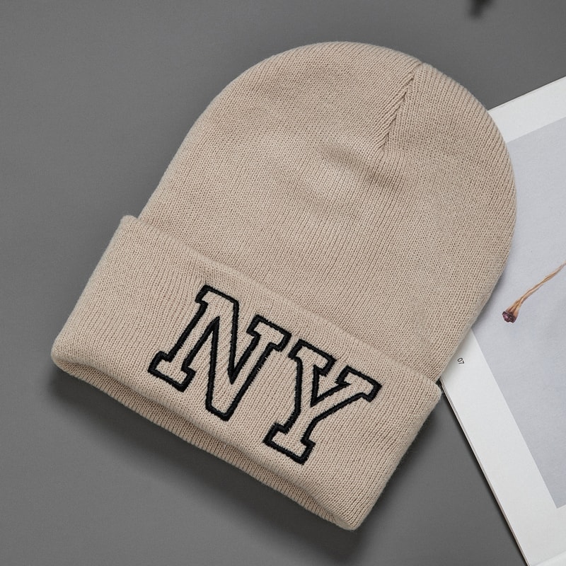 Fashionable Unisex Embroidered Knitted Hat with Letters NY Warm Woolen Winter Hat All-Matching Style