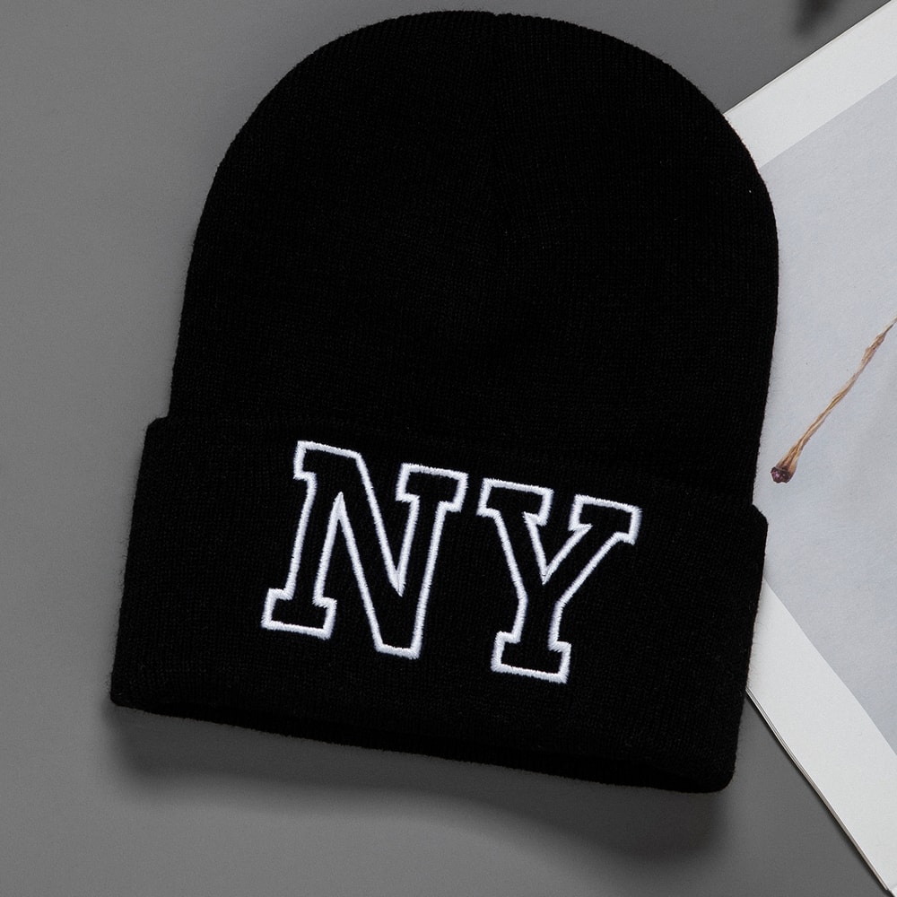 Fashionable Unisex Embroidered Knitted Hat with Letters NY Warm Woolen Winter Hat All-Matching Style
