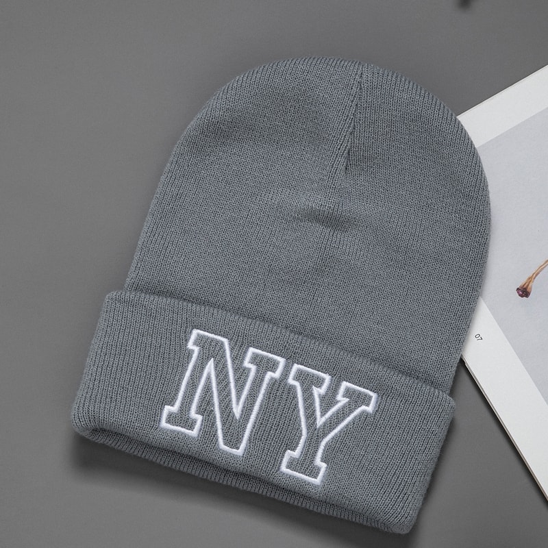 Fashionable Unisex Embroidered Knitted Hat with Letters NY Warm Woolen Winter Hat All-Matching Style