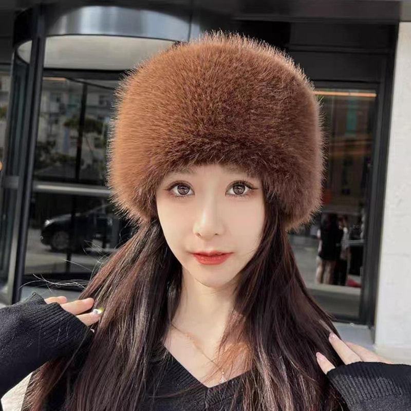 Fluffy Fur Winter Hat Womens Ski Cap Thick Warm Windproof Faux Fur Russian Fishermans Mink Snow Hat 1