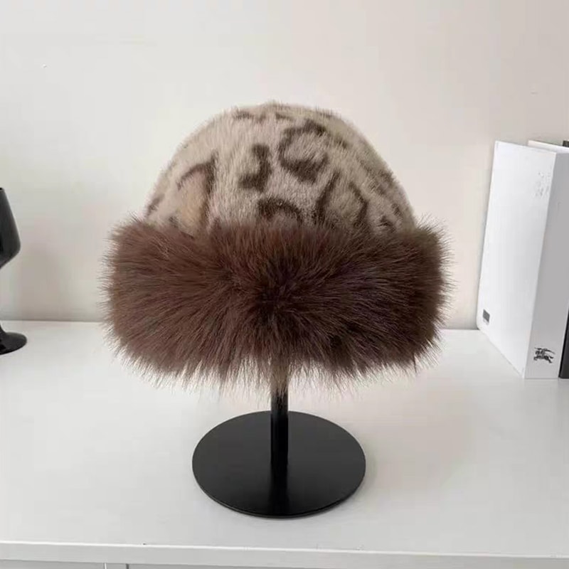 Fluffy Fur Winter Hat Womens Ski Cap Thick Warm Windproof Faux Fur Russian Fishermans Mink Snow Hat 7