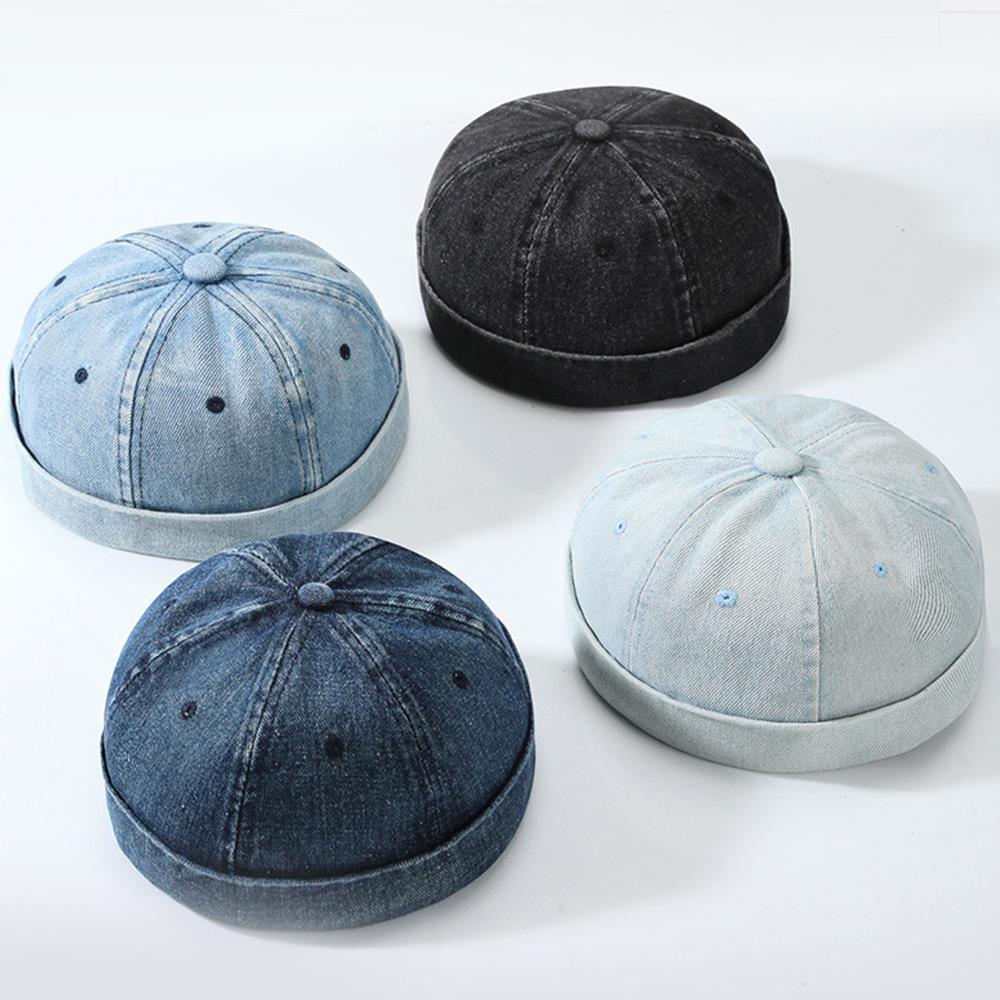 Solid Color Denim Docker Cap Adjustable Brimless Skullcap Beanie Sailor Cap For Men Women Bucket Da 4