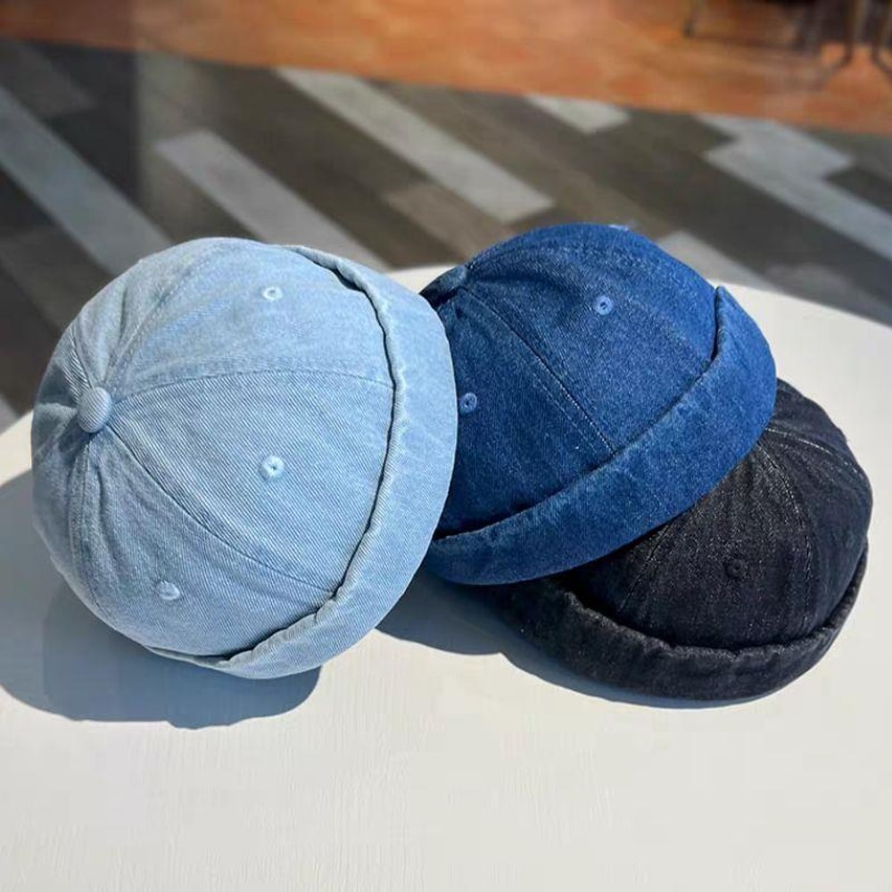 Solid Color Denim Docker Cap Adjustable Brimless Skullcap Beanie Sailor Cap For Men Women Bucket Da 5