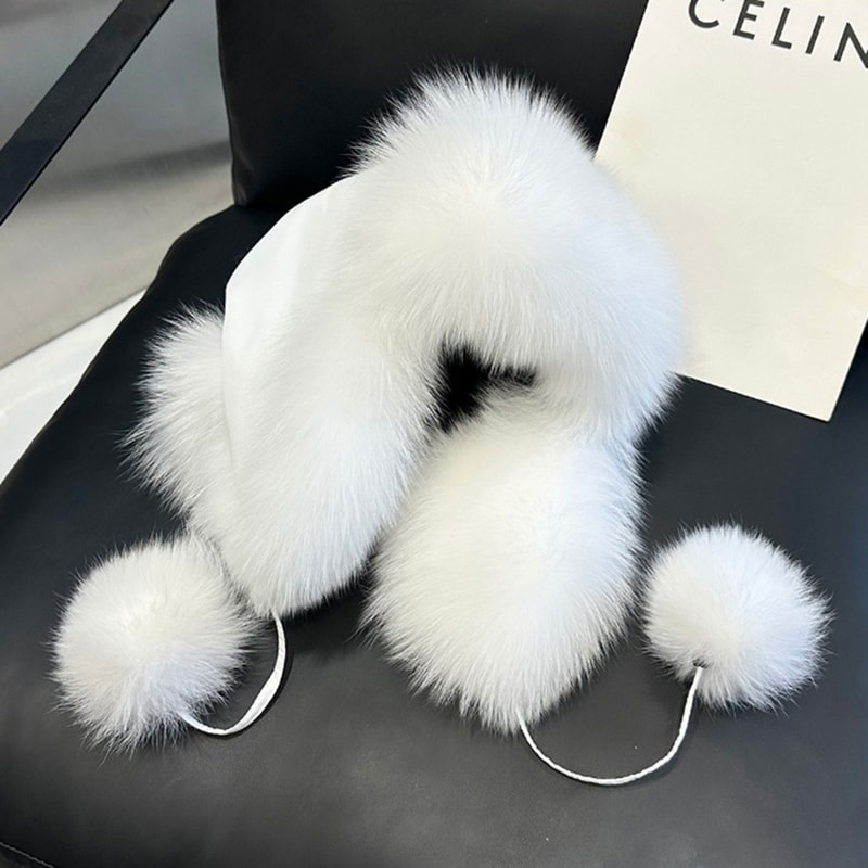 Womens Real Fox Fur Hats Aviator Trapper Snow Skiing Winter Raccoon Fur Bomber Earflap Hat Cap 3