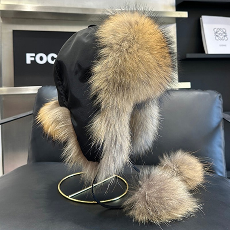Womens Real Fox Fur Hats Aviator Trapper Snow Skiing Winter Raccoon Fur Bomber Earflap Hat Cap 8