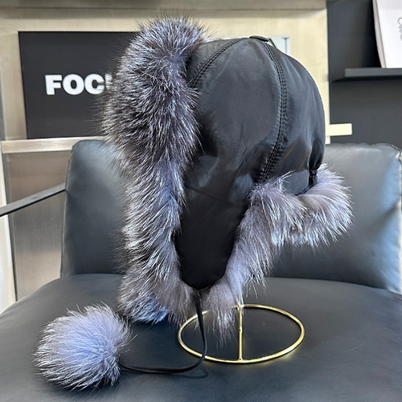 Womens Real Fox Fur Hats Aviator Trapper Snow Skiing Winter Raccoon Fur Bomber Earflap Hat Cap 11