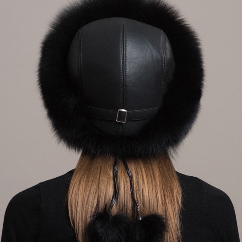 Fashion Winter Warm Hat Natural Fox Fur Hat With Earmuffs Thick Fur Cap For Women 1