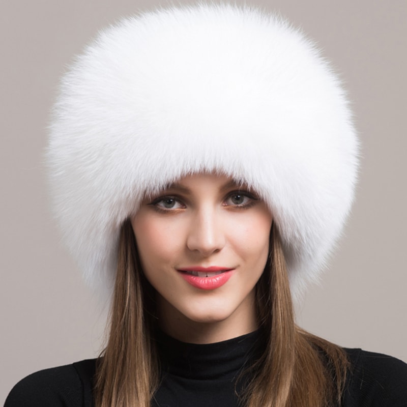 Fashion Winter Warm Hat Natural Fox Fur Hat With Earmuffs Thick Fur Cap For Women 2