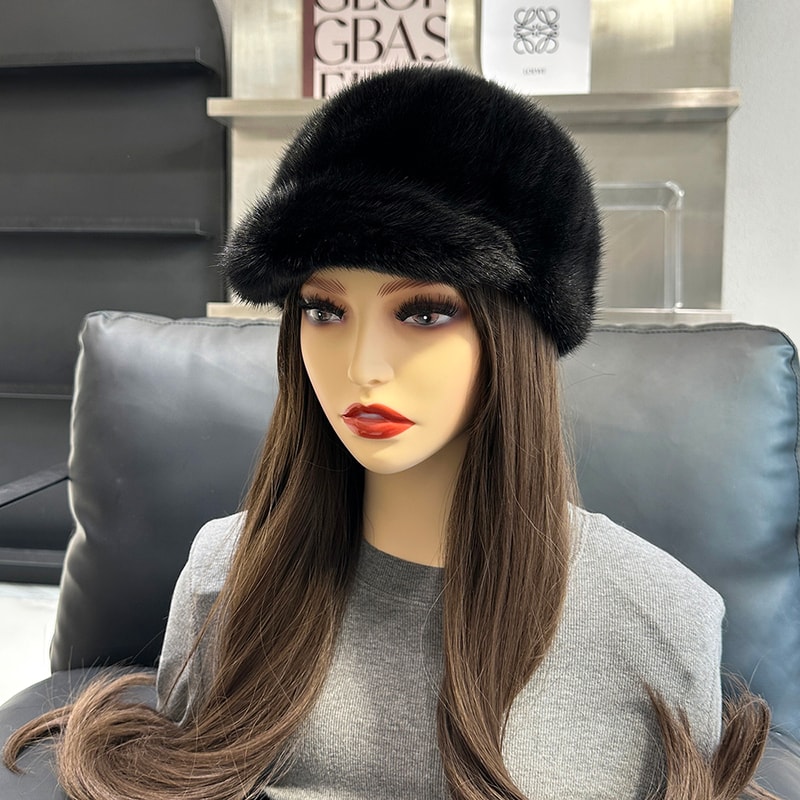Genuine Mink Fur Hat Winter Women Natural Quality Fashion Cap For Outdoor Wear 1