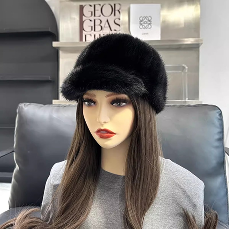 Genuine Mink Fur Hat Winter Women Natural Quality Fashion Cap For Outdoor Wear 5