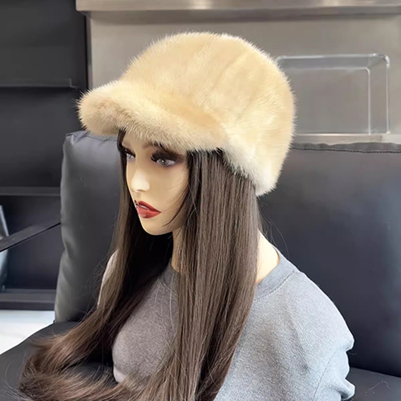 Genuine Mink Fur Hat Winter Women Natural Quality Fashion Cap For Outdoor Wear 6