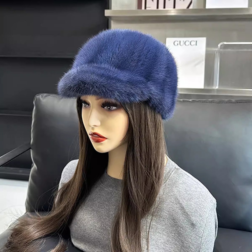 Genuine Mink Fur Hat Winter Women Natural Quality Fashion Cap For Outdoor Wear 10