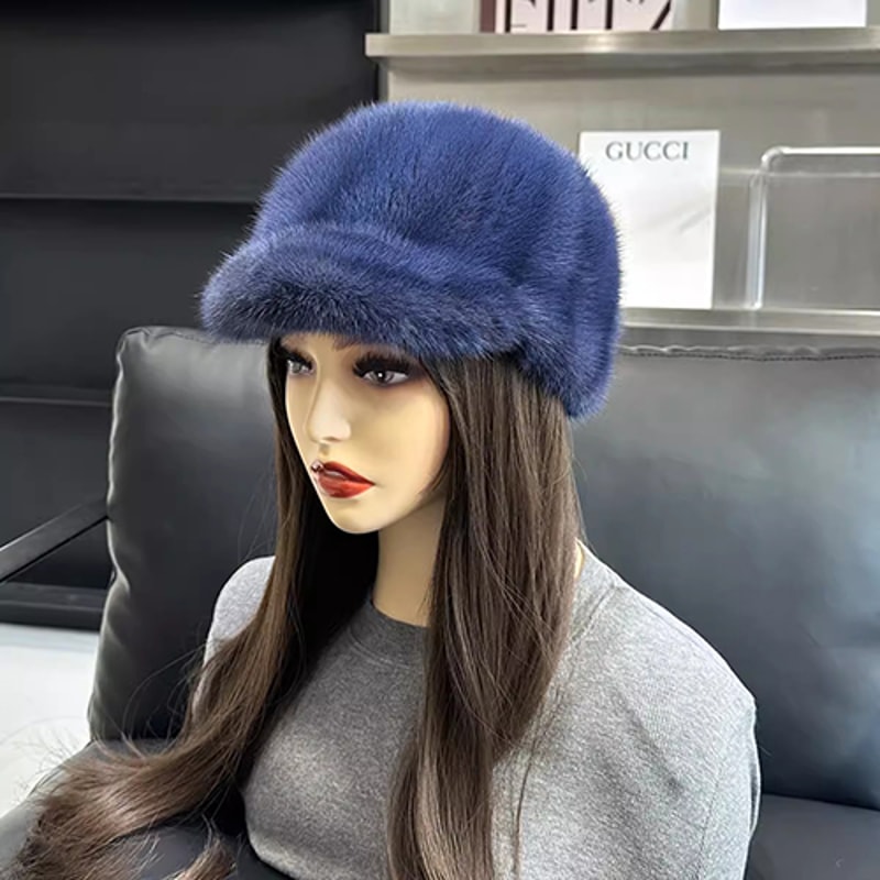 Genuine Mink Fur Hat Winter Women Natural Quality Fashion Cap For Outdoor Wear 10