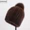 Winter Women Genuine Mink Fur Hat Hand Knitted Warm Cap With Real Mink Fur And Fox Fur Pompoms 0