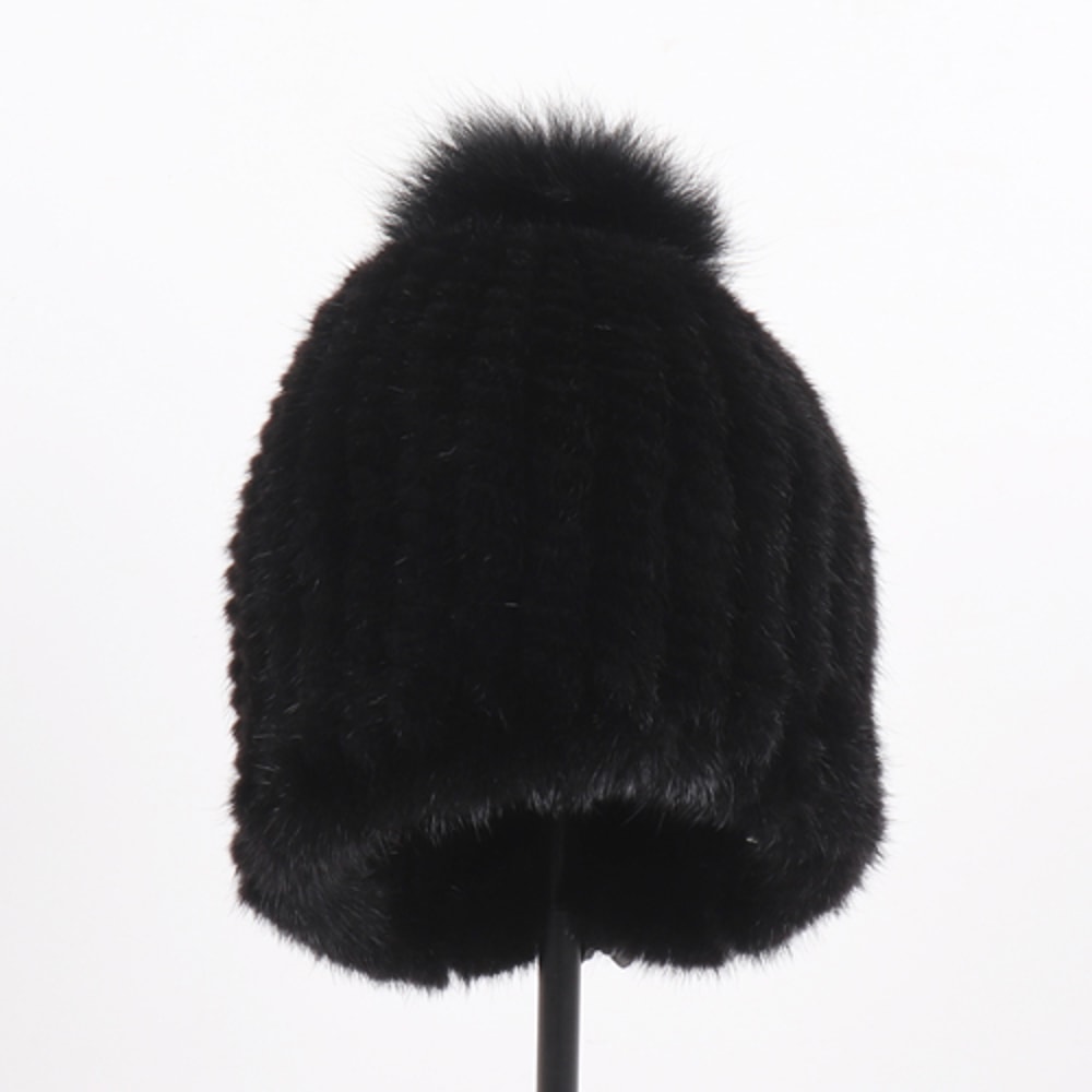 Winter Women Genuine Mink Fur Hat Hand Knitted Warm Cap With Real Mink Fur And Fox Fur Pompoms 10