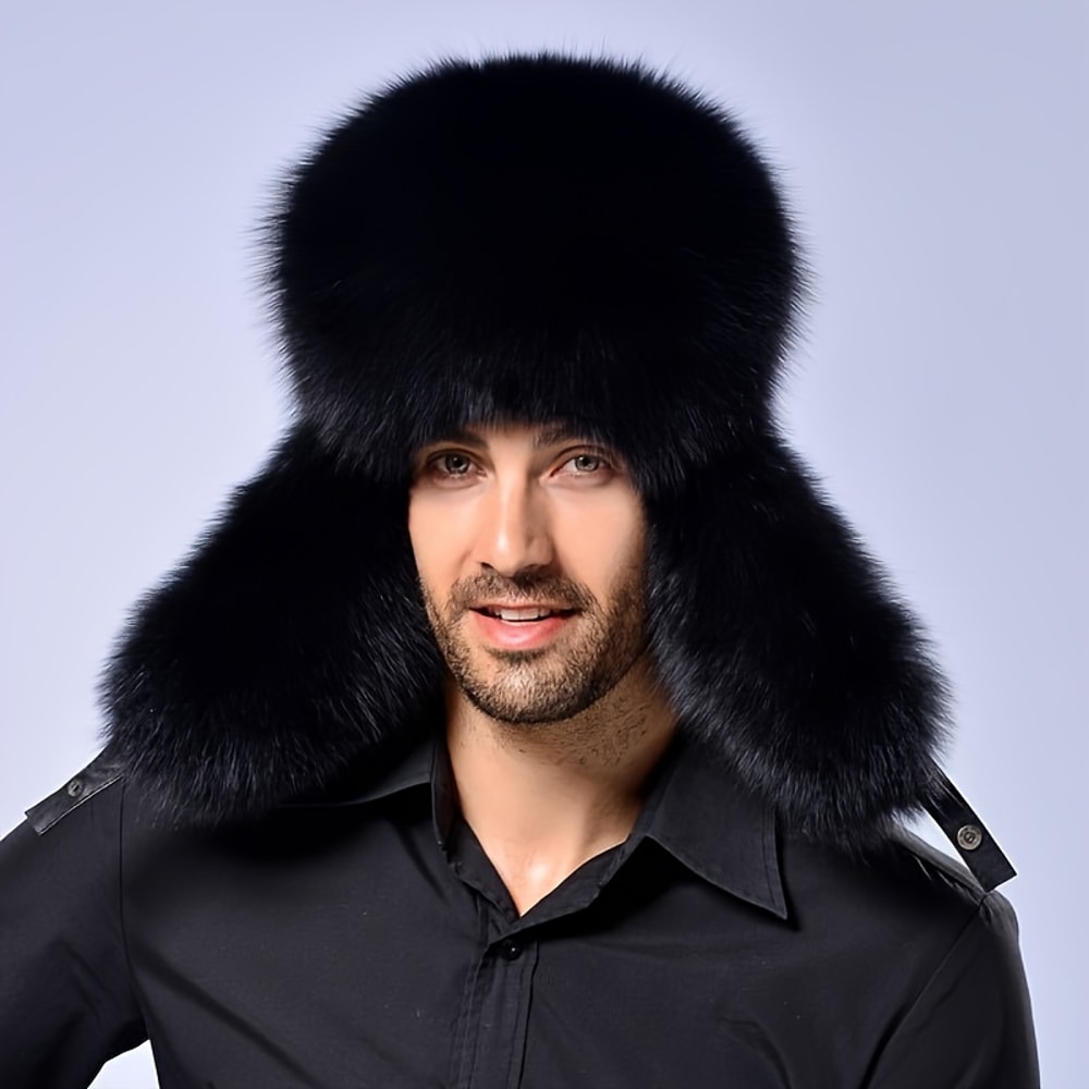 Warm Hat Faux Fur Mens Bomber Cap Thickened Russian Winter Hat 6