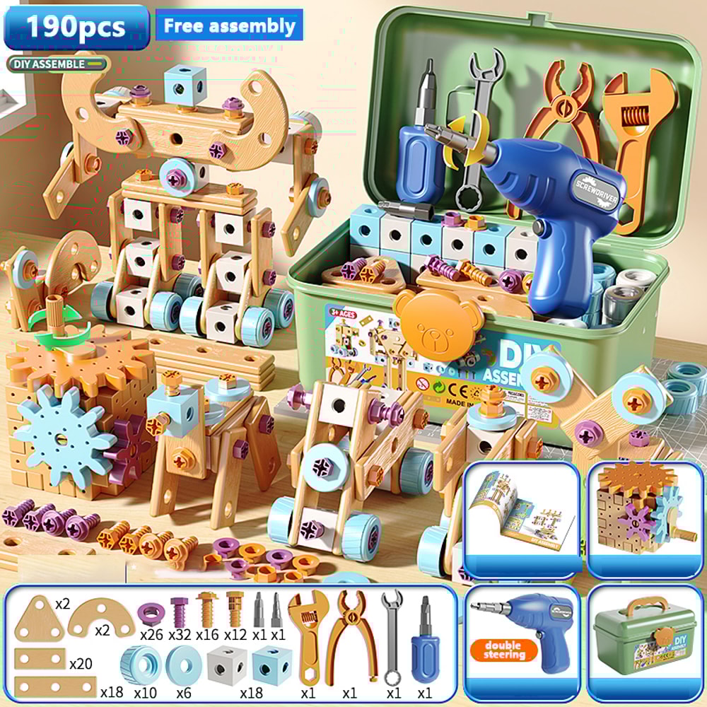 Early Educational DIY Nut Hand Puzzle Toy For Boys Shape Insert Blocks Simulated Screwing Toolbox A 8