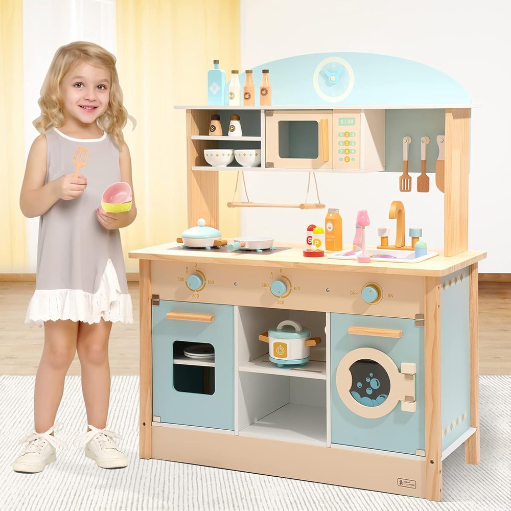 Toddler Kitchen Set Gift For Girls Boys Robotime Robud Wooden Kitchen For Kids Play Kitchen With Pl 1