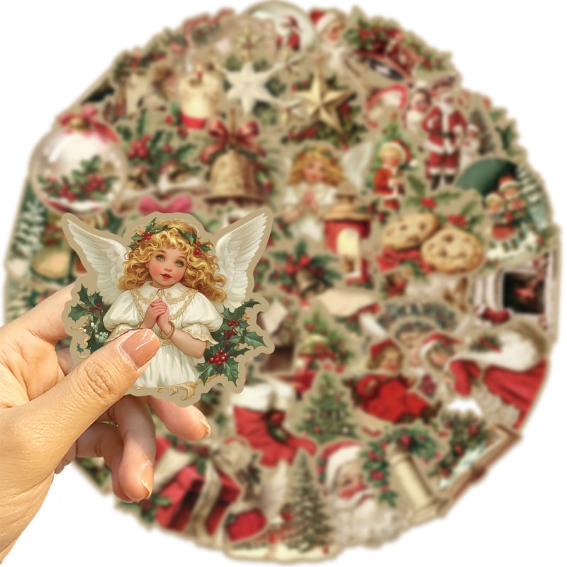 Creative Retro Christmas Stickers For Laptop Phone Suitcase Wall Kids Toys Scrapbook Decorations 1