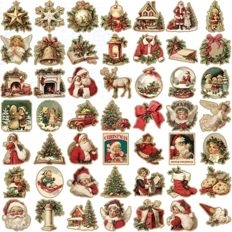 Creative Retro Christmas Stickers For Laptop Phone Suitcase Wall Kids Toys Scrapbook Decorations 5