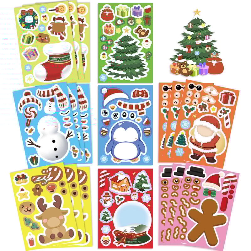 Kids DIY Puzzle Stickers Cartoon Christmas Snowman Party Decor Waterproof Jigsaw Toy Make A Face 0