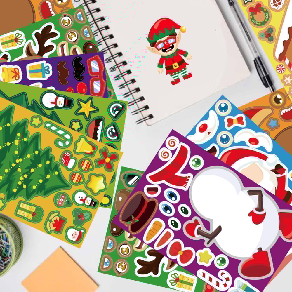 Kids DIY Puzzle Stickers Cartoon Christmas Snowman Party Decor Waterproof Jigsaw Toy Make A Face 1