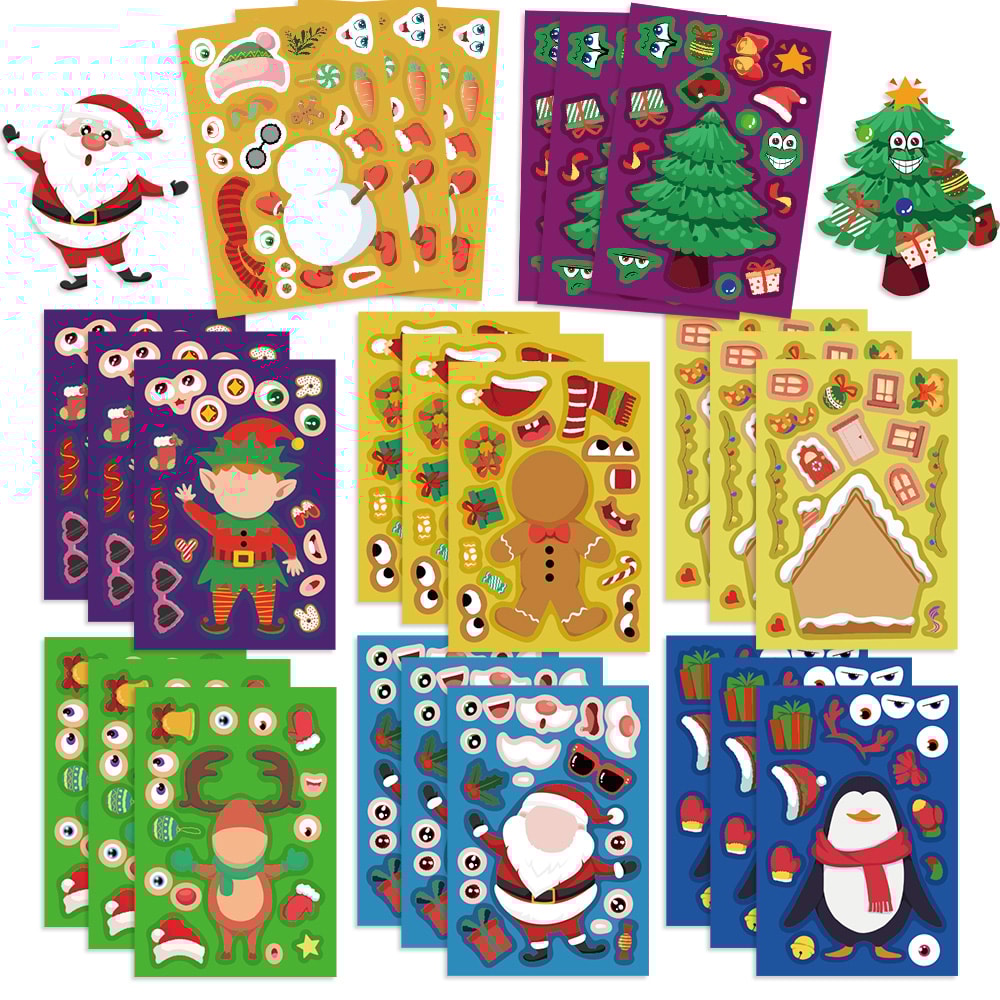 Kids DIY Puzzle Stickers Cartoon Christmas Snowman Party Decor Waterproof Jigsaw Toy Make A Face 4