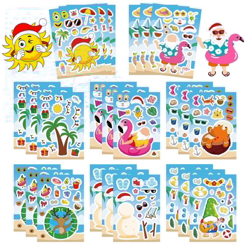Kids DIY Puzzle Stickers Cartoon Christmas Snowman Party Decor Waterproof Jigsaw Toy Make A Face 6