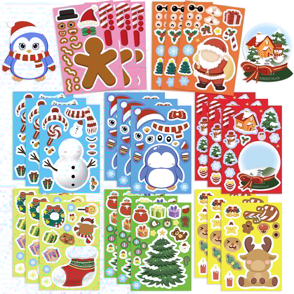 Kids DIY Puzzle Stickers Cartoon Christmas Snowman Party Decor Waterproof Jigsaw Toy Make A Face 8