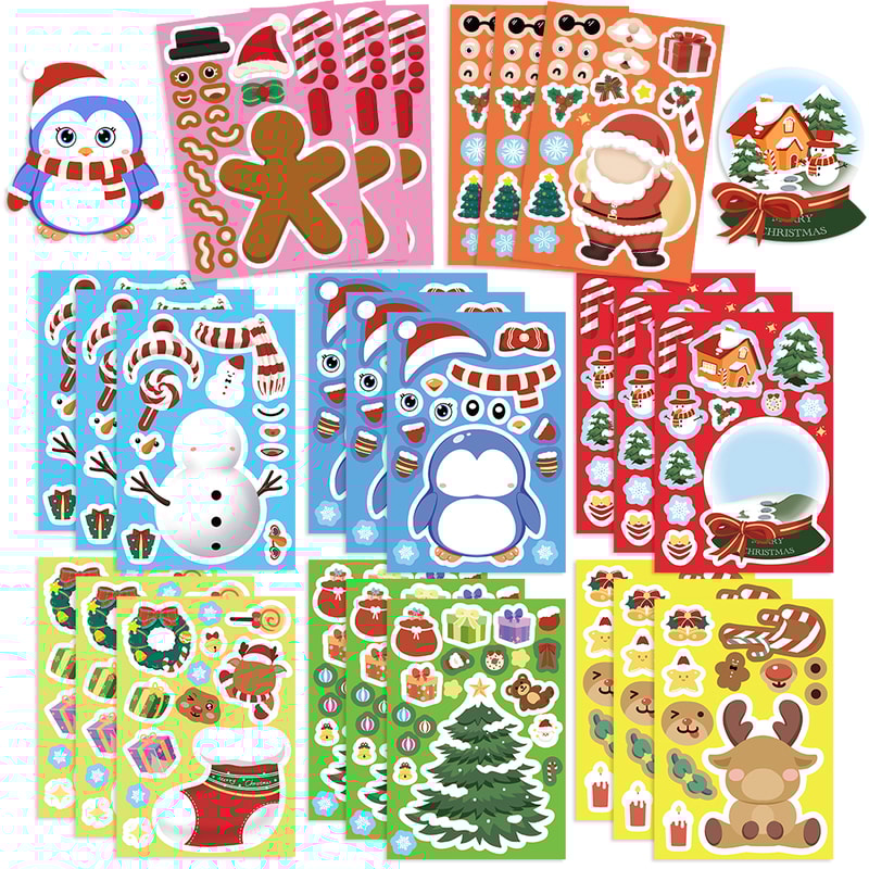 Kids DIY Puzzle Stickers Cartoon Christmas Snowman Party Decor Waterproof Jigsaw Toy Make A Face 8
