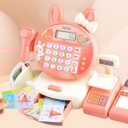 supermarket simulation toy cash register set, shopping computer with sound effects, calculator and rich accessories