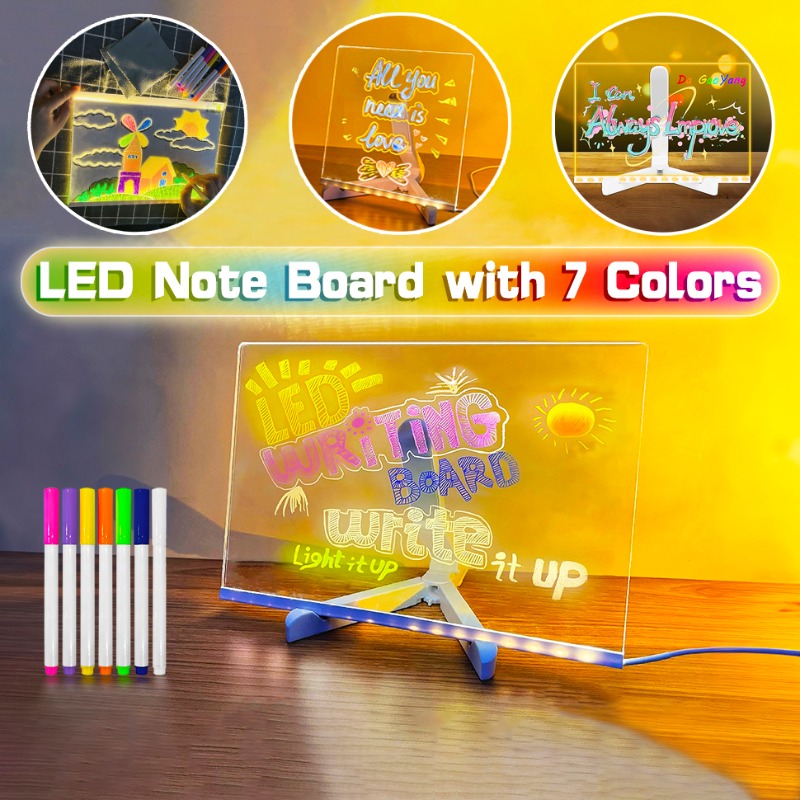 LED Transparent Magic Board For Kids Luminous Acrylic Drawing Note Board With Stand Educational DIY 0