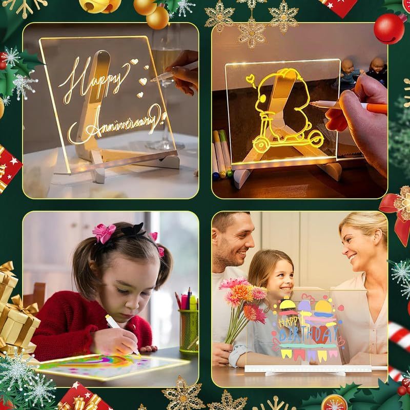 LED Transparent Magic Board For Kids Luminous Acrylic Drawing Note Board With Stand Educational DIY 4