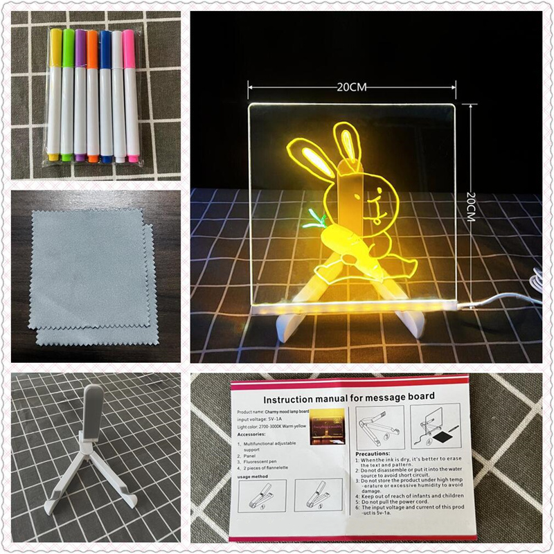 LED Transparent Magic Board For Kids Luminous Acrylic Drawing Note Board With Stand Educational DIY 7