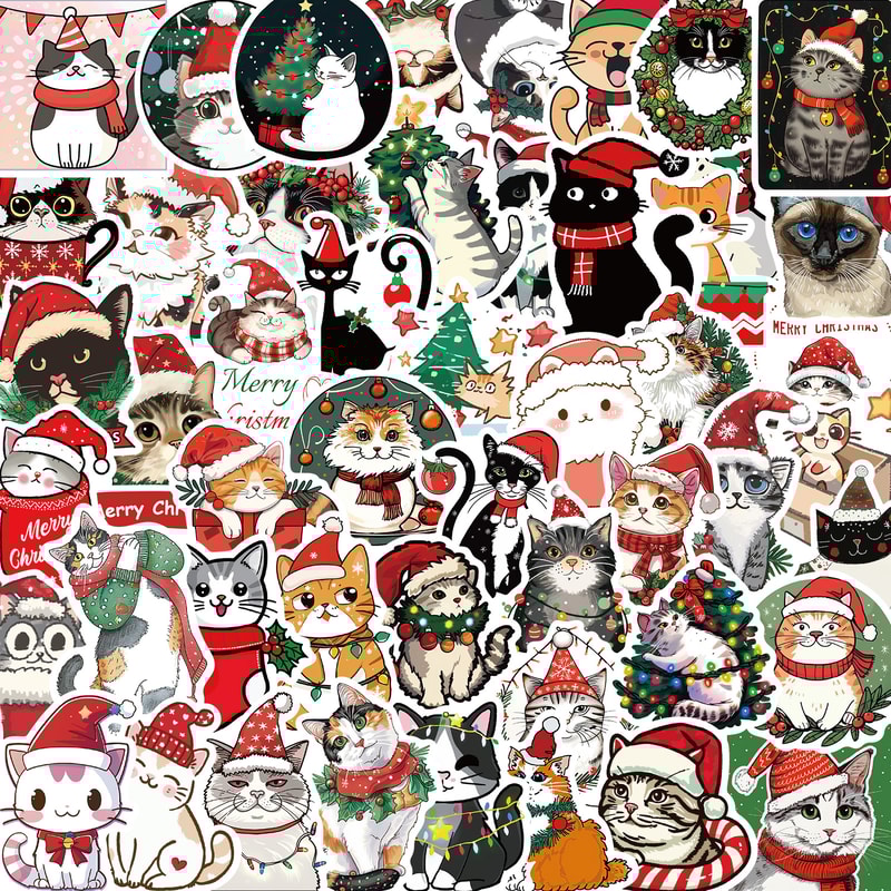 Aesthetic Christmas Cat Stickers Pack For Scrapbook Toy Diary Kids Laptop Graffiti Decoration 1