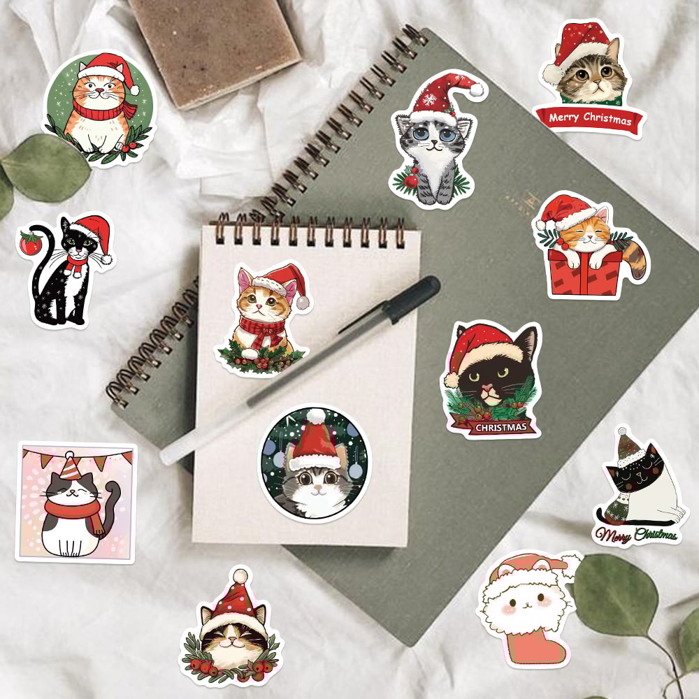 Aesthetic Christmas Cat Stickers Pack For Scrapbook Toy Diary Kids Laptop Graffiti Decoration 0