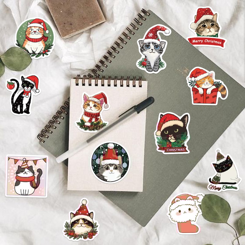 Aesthetic Christmas Cat Stickers Pack For Scrapbook Toy Diary Kids Laptop Graffiti Decoration 0