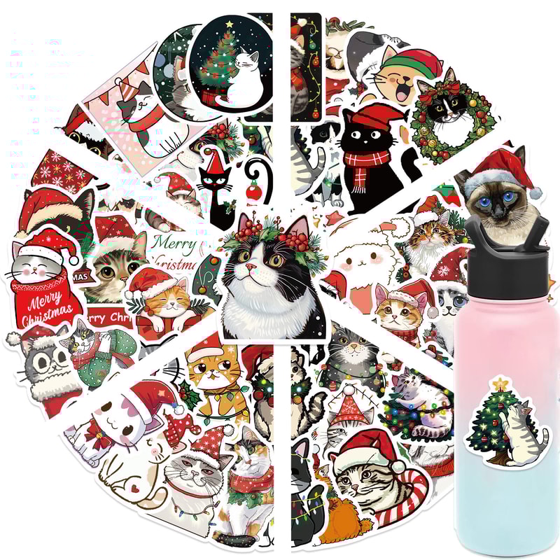 Aesthetic Christmas Cat Stickers Pack For Scrapbook Toy Diary Kids Laptop Graffiti Decoration 5