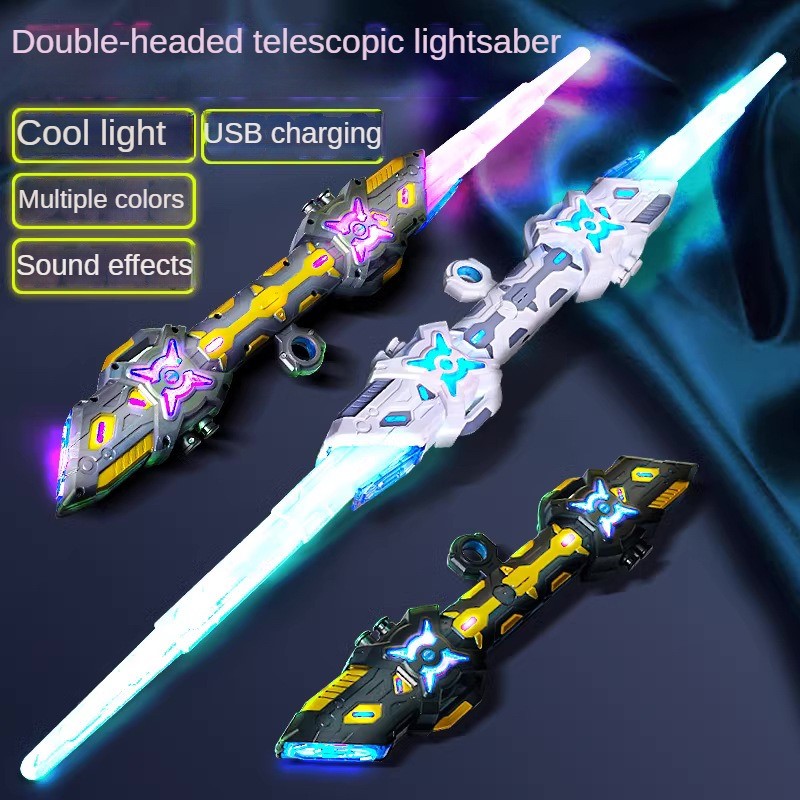 Double Headed Retractable Lightsaber With Colourful RGB Lights Sound Effect USB Charging Party Role 1