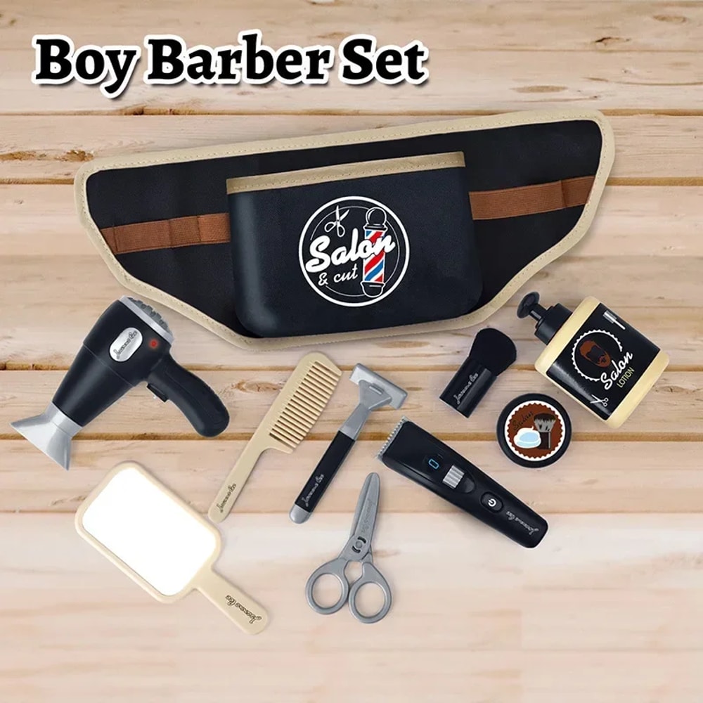 Barber Role Pretend Play Toy For Boys Electric Hairdressing Cosmetics Tools Set Kids Hair Salon Sha 4