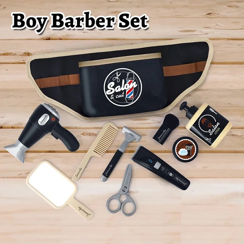 Barber Role Pretend Play Toy For Boys Electric Hairdressing Cosmetics Tools Set Kids Hair Salon Sha 4