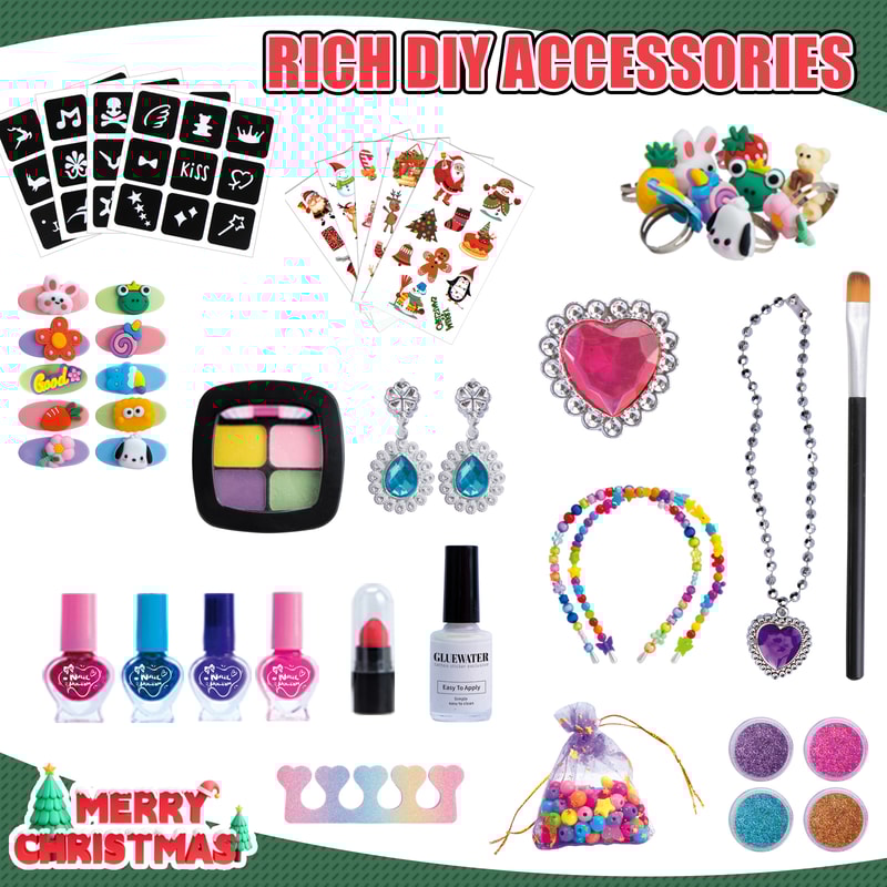 Christmas DIY Makeup And Armor Set Jewelry Beads Necklaces Hairpins Cartoon Toys Gifts For Children 4