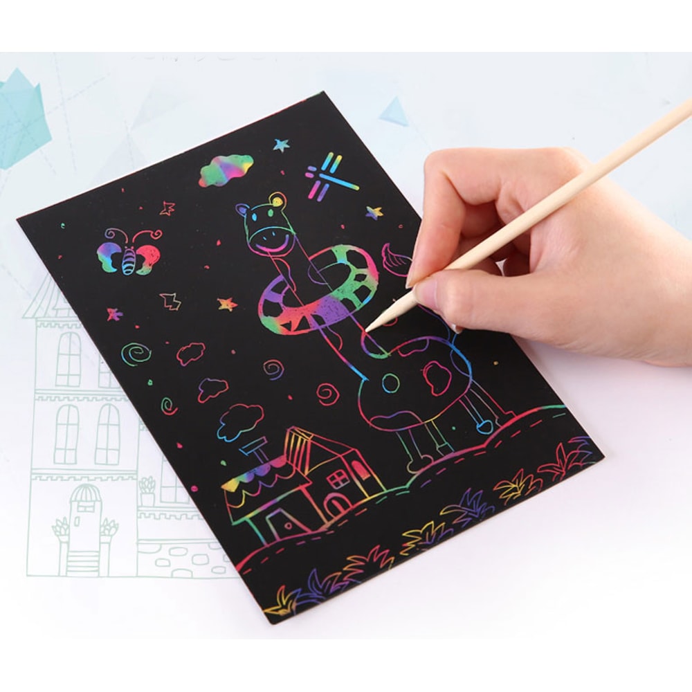 DIY Art Magic Color Rainbow Scratch Card Set With Graffiti Stencil For Kids Painting Craft 1
