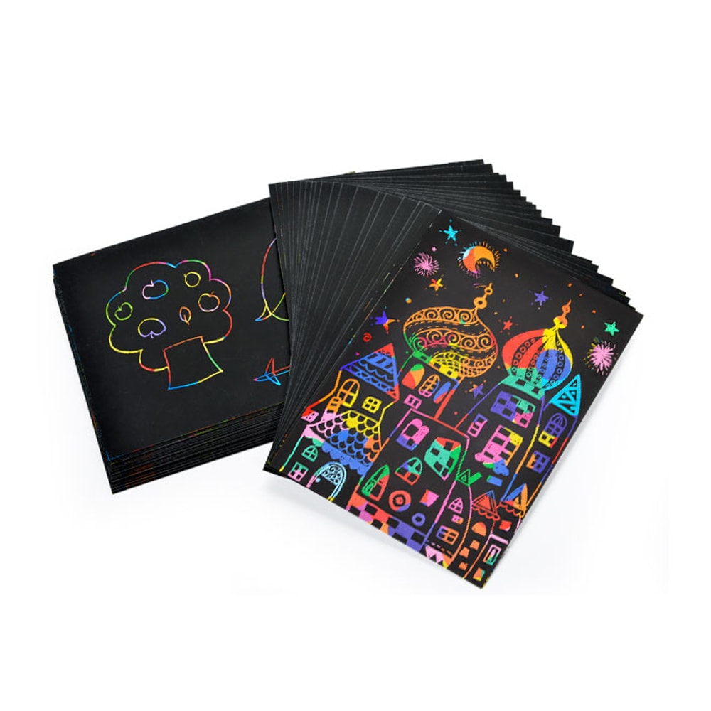 DIY Art Magic Color Rainbow Scratch Card Set With Graffiti Stencil For Kids Painting Craft 2