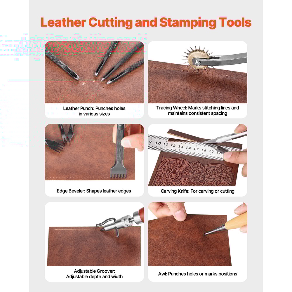 Leather Craft Tools Kit Engraving Punching Sewing Stamping Tools With Storage Bag 3