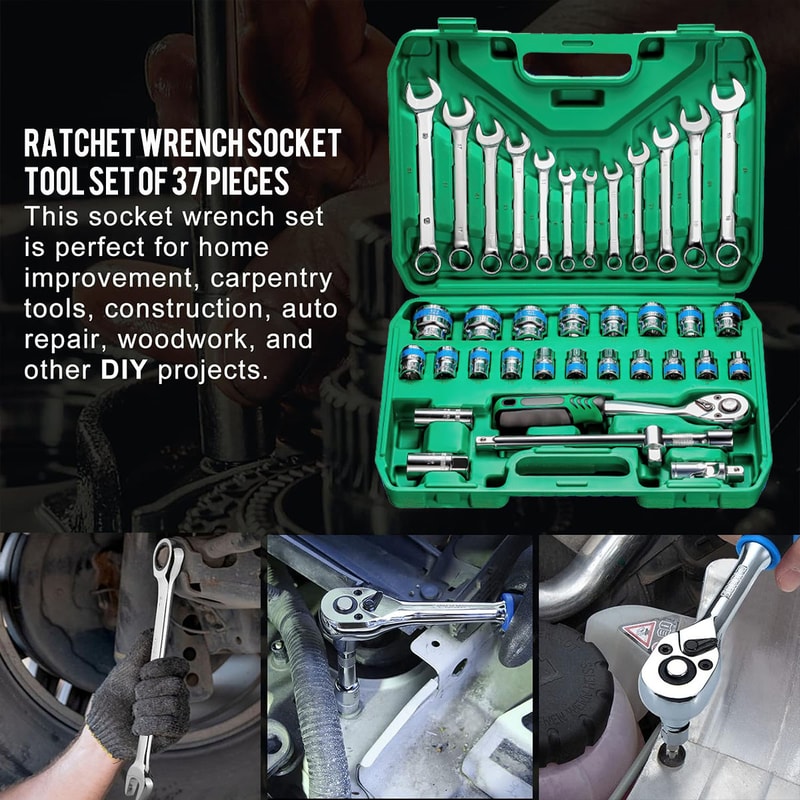 Mechanical Tool Set with Socket Wrench Ratchet and Drill Bit Socket for Automotive and Home Use