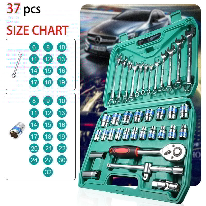 Mechanical Tool Set with Socket Wrench Ratchet and Drill Bit Socket for Automotive and Home Use